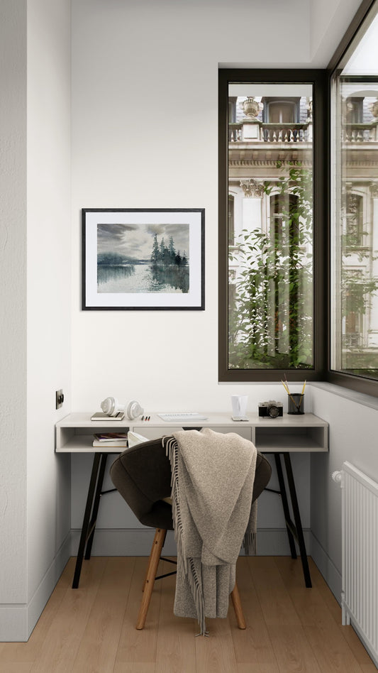 Norsk natur akvarell malt for hånd, med skog, fjell og kyst, original kunst.