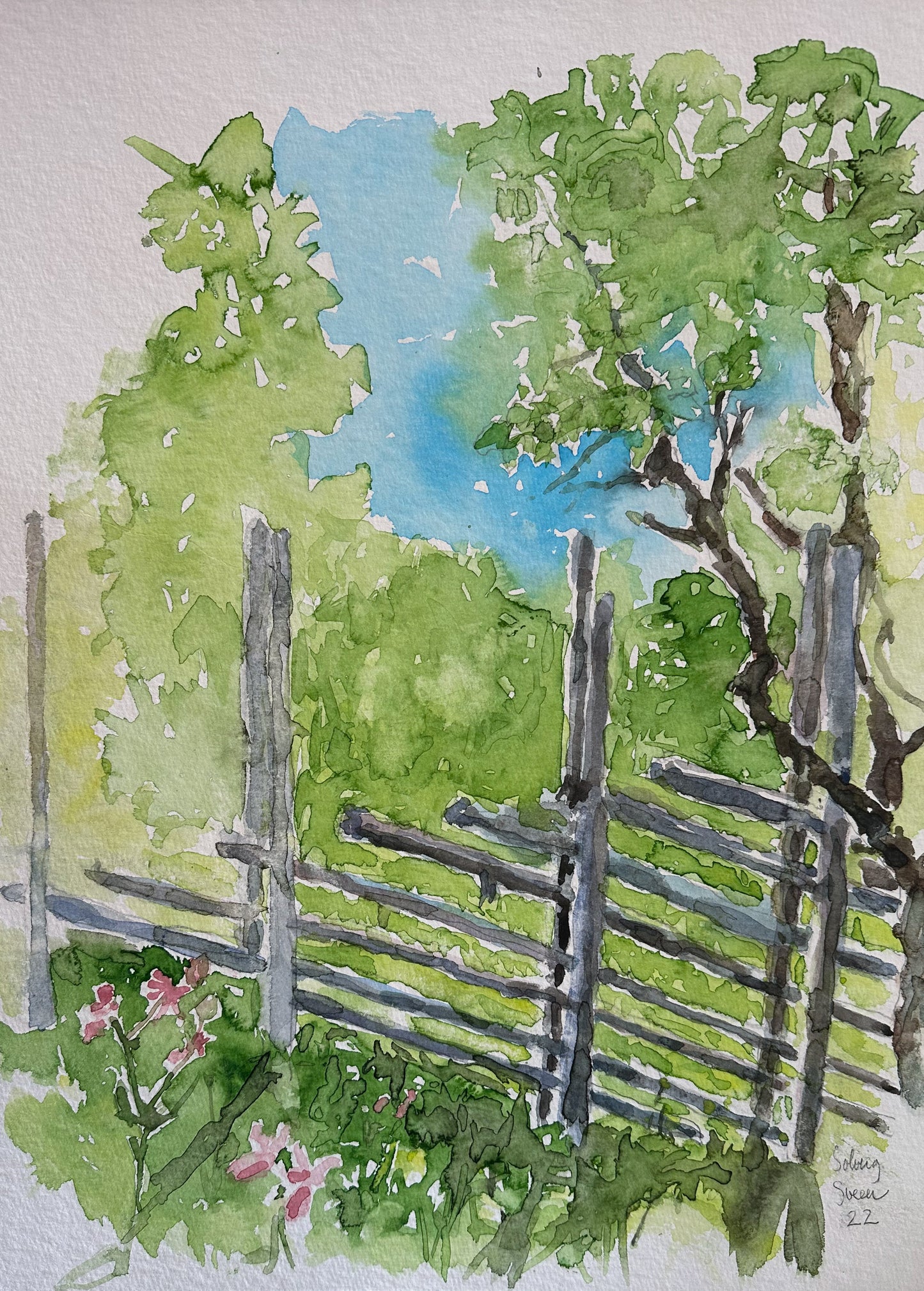 Akvarell landskapsmaleri inspirert av norsk natur, original kunst